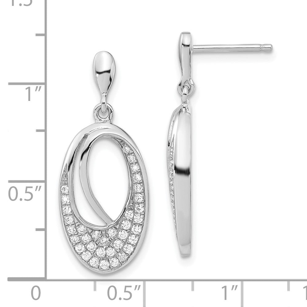 Brilliant Embers Sterling Silver Polished CZ Oval Post Dangle Earrings