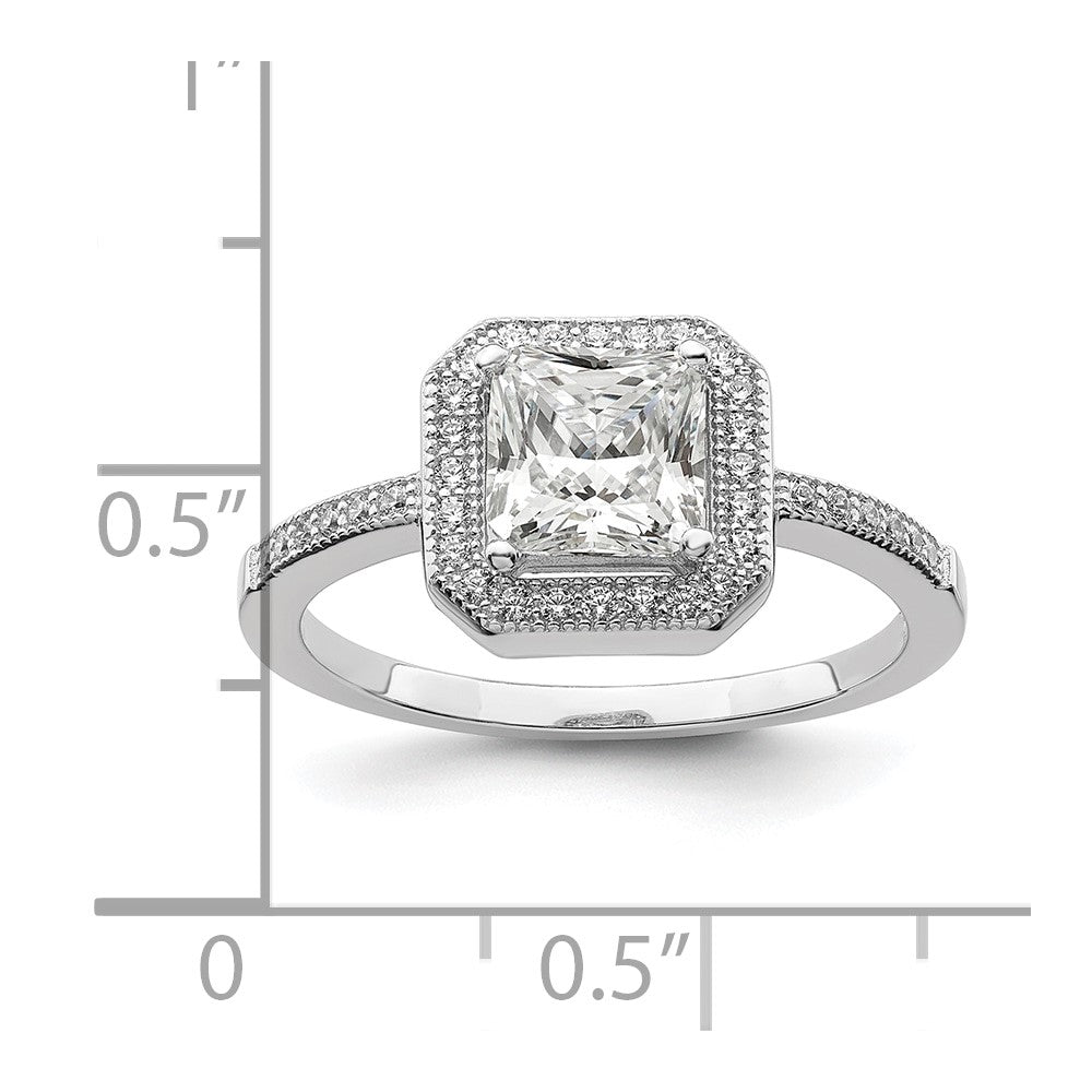 Brilliant Embers Sterling Silver Rhodium-plated 37 Stone Halo Micro Pav‚ CZ Ring