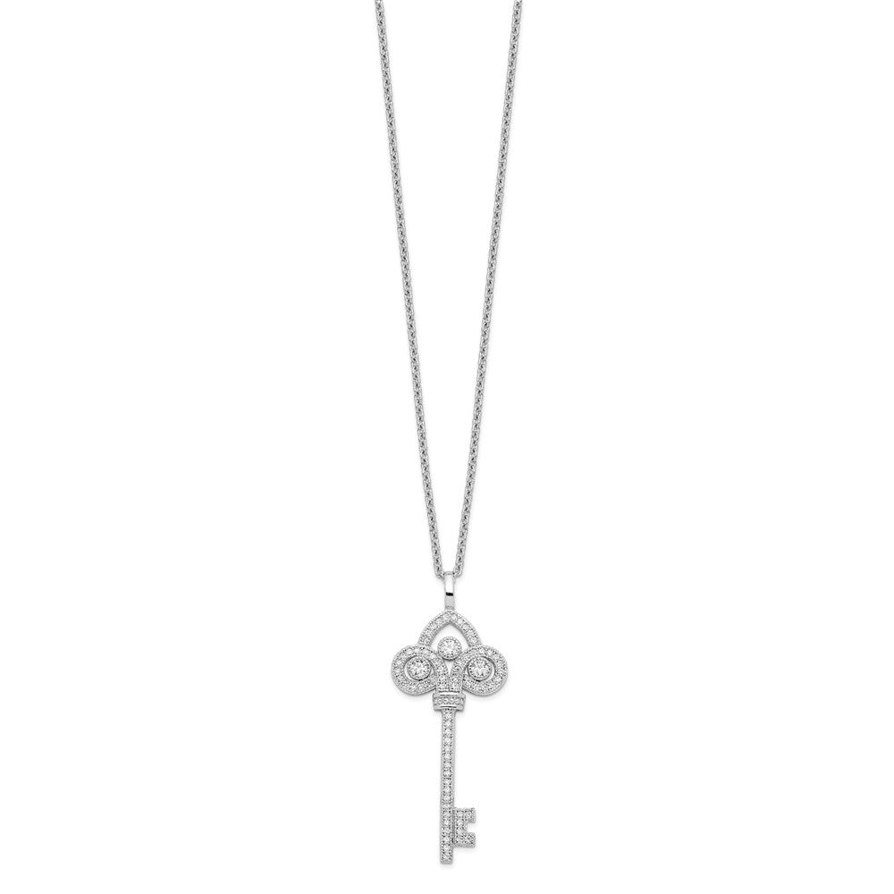 Brilliant Embers Sterling Silver Rhodium-plated 69 Stone 18 inch Micro Pav‚ CZ Polished Key Necklace with 2 Inch Extender