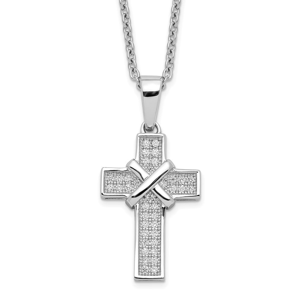Brilliant Embers Sterling Silver Rhodium-plated 38 Stone 18 inch Micro Pav‚ CZ Polished Cross Necklace with 2 Inch Extender