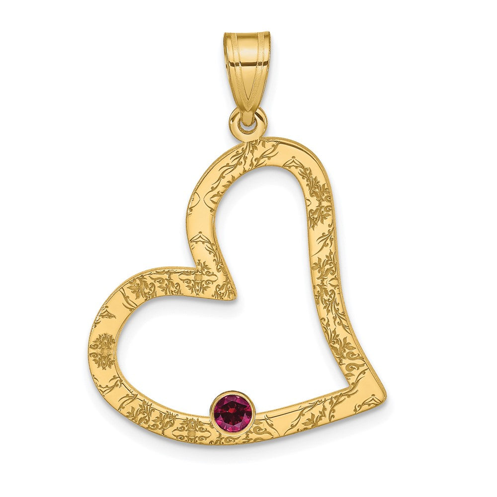 SSilver/Rh-plated 1 Birthstone Heart w/ 14k Bezel Family Pendant