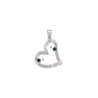 SSilver/Rh-plated 2 Birthstone Heart with SSilver Bezel Family Pendant