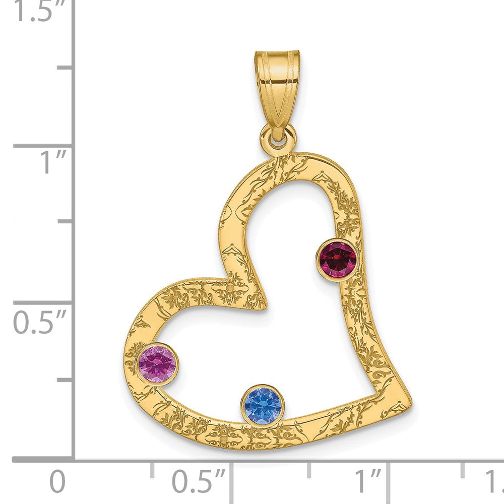 SSilver/Gold-plated 3 Birthstone Heart w/SSilver Bezel Family Pendant