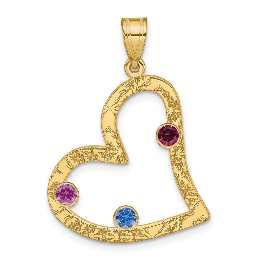 SSilver/Gold-plated 3 Birthstone Heart w/SSilver Bezel Family Pendant