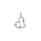 SSilver/Rh-plated 3 Birthstone Heart with SSilver Bezel Family Pendant