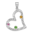 SSilver/Rh-plated 3 Birthstone Heart with SSilver Bezel Family Pendant