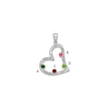 SSilver/Rh-plated 4 Birthstone Heart with 14k Bezel Family Pendant