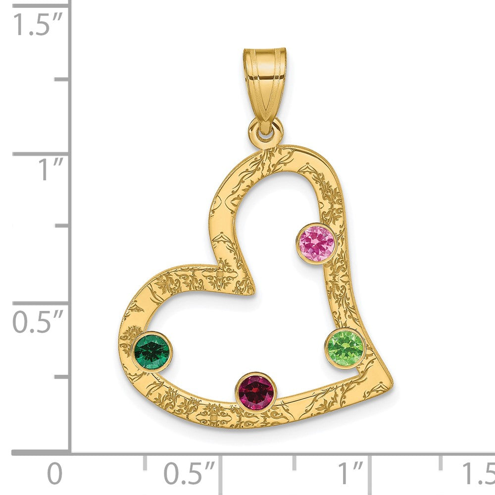 SSilver/Gold-plated 4 Birthstone Heart w/SSilver Bezel Family Pendant