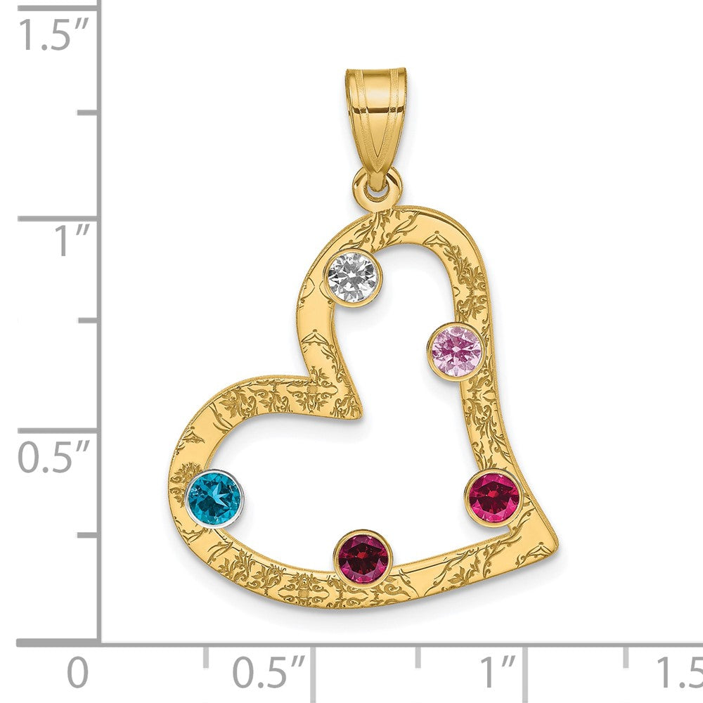 SSilver/Gold-plated 5 Birthstone Heart w/SSilver Bezel Family Pendant