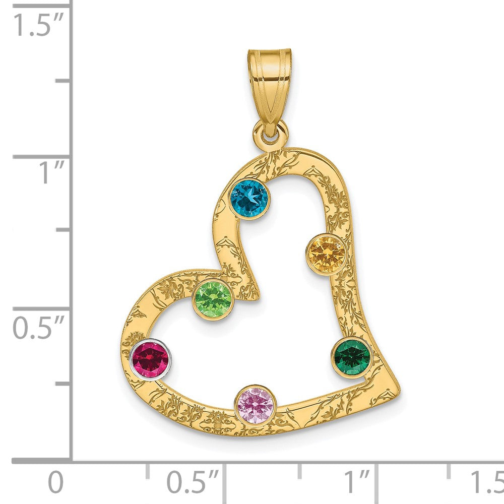 SSilver/Gold-plated 6 Birthstone Heart w/SSilver Bezel Family Pendant