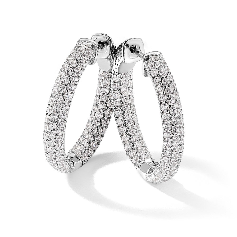 Sterling Shimmer Sterling Silver Rhodium-plated 178 Stone Pav‚ 1.5mm CZ In and Out Round Hinged Hoop Earrings
