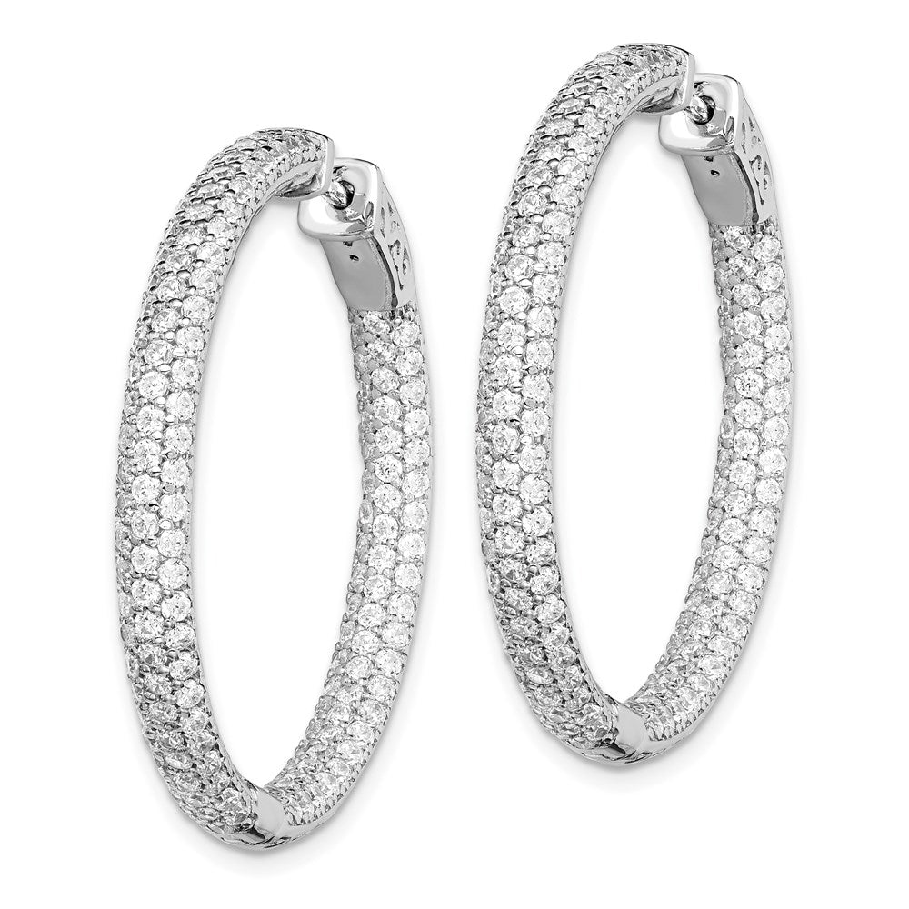 Sterling Shimmer Sterling Silver Rhodium-plated 304 Stone Pav‚ 1.5mm CZ In and Out Round Hinged Hoop Earrings