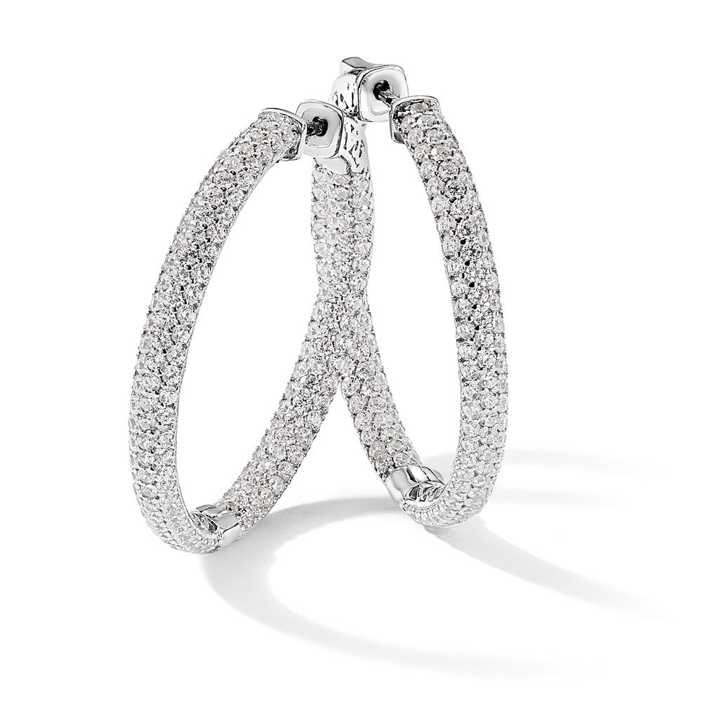 Sterling Shimmer Sterling Silver Rhodium-plated 304 Stone Pav‚ 1.5mm CZ In and Out Round Hinged Hoop Earrings