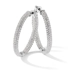 Sterling Shimmer Sterling Silver Rhodium-plated 304 Stone Pav‚ 1.5mm CZ In and Out Round Hinged Hoop Earrings