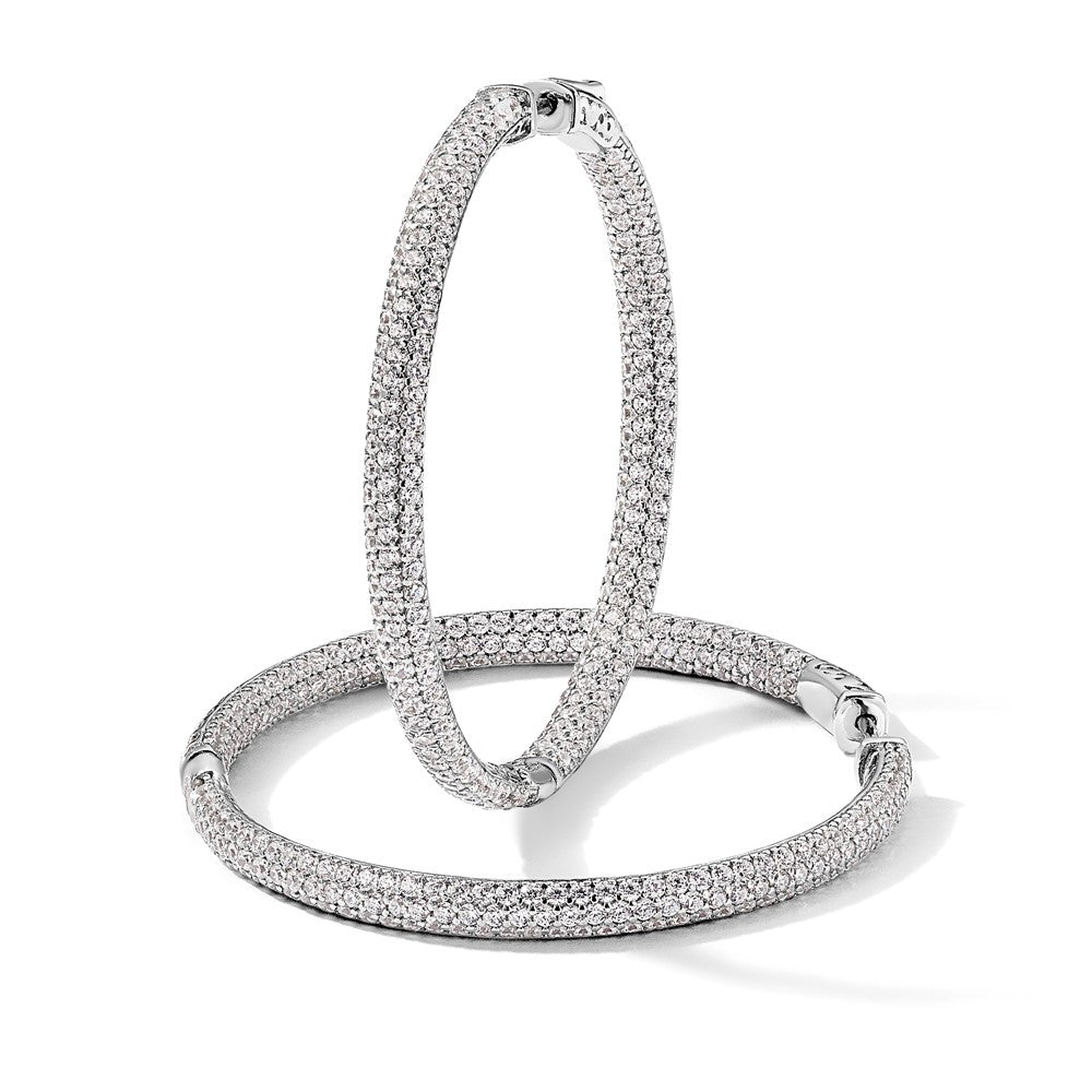 Sterling Shimmer Sterling Silver Rhodium-plated 460 Stone Pav‚ 1.5mm CZ In and Out Round Hinged Hoop Earrings
