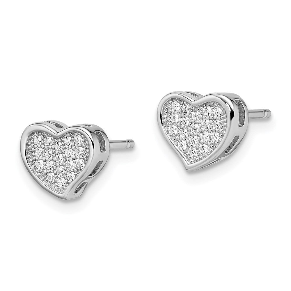 Brilliant Embers Sterling Silver Rhodium-plated 36 Stone Micro Pav‚ CZ Heart Post Earrings