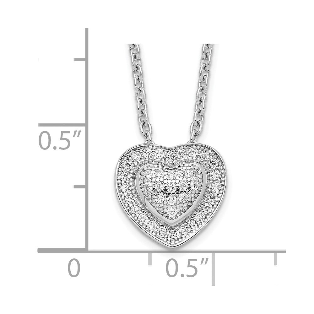 Brilliant Embers Sterling Silver Rhodium-plated 38 Stone 18 inch Micro Pav‚ CZ Heart Necklace with 2 Inch Extender