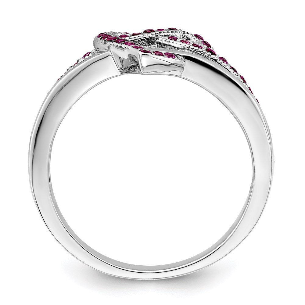 Brilliant Embers Sterling Silver Rhodium-plated 41 Stone Micro Pav‚ Red and White CZ Heart Ring