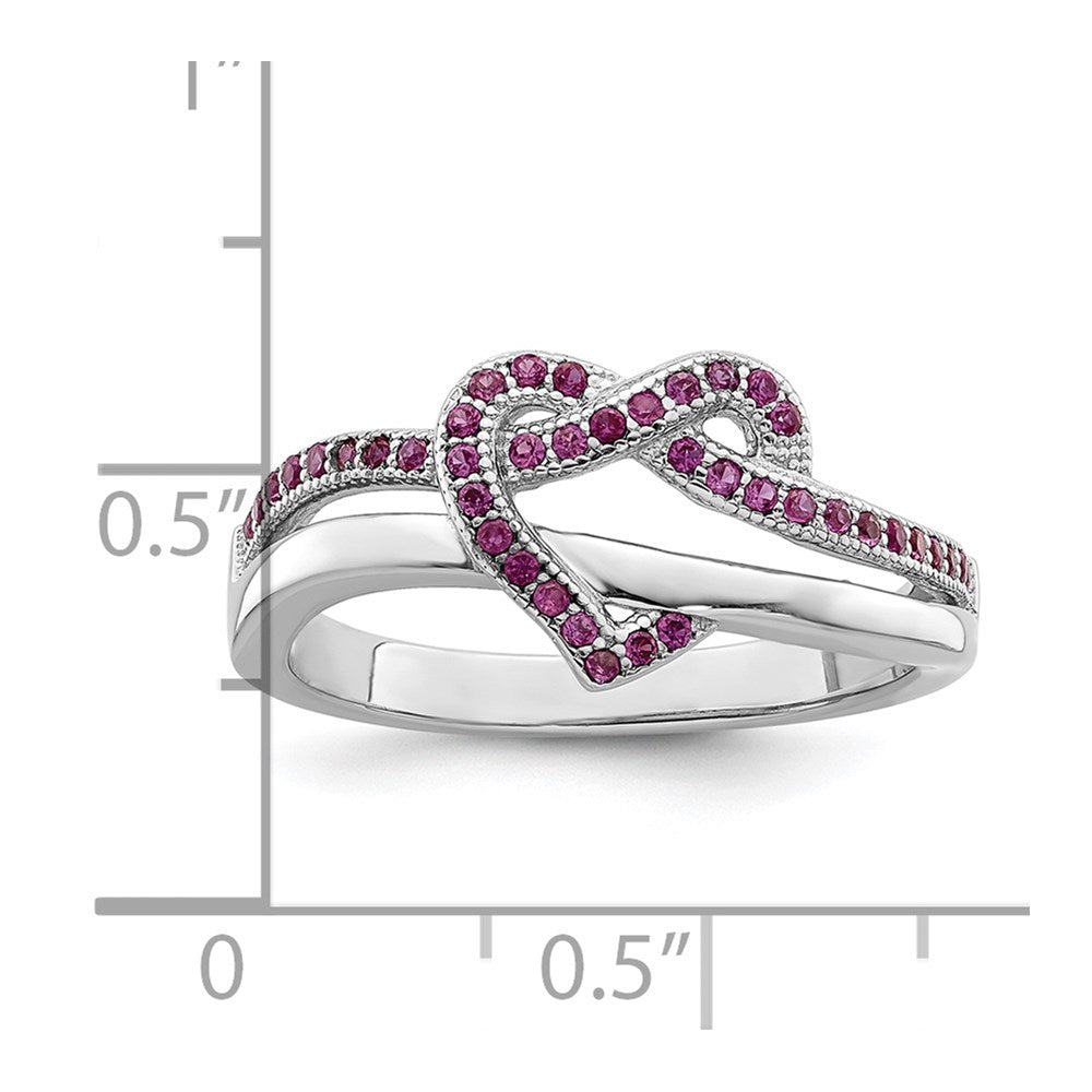 Brilliant Embers Sterling Silver Rhodium-plated 41 Stone Micro Pav‚ Red and White CZ Heart Ring