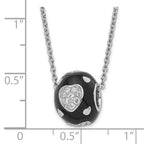True Fire Sterling Silver Black Enamel & CZ Hearts Bead Necklace