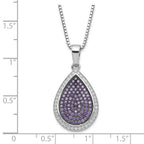True Fire Sterling Silver Rhod-Plated Black & White CZ Teardrop Necklace