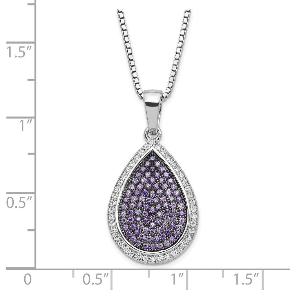 True Fire Sterling Silver Rhod-Plated Black & White CZ Teardrop Necklace