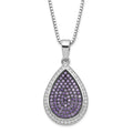 True Fire Sterling Silver Rhod-Plated Black & White CZ Teardrop Necklace