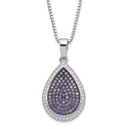 True Fire Sterling Silver Rhod-Plated Black & White CZ Teardrop Necklace