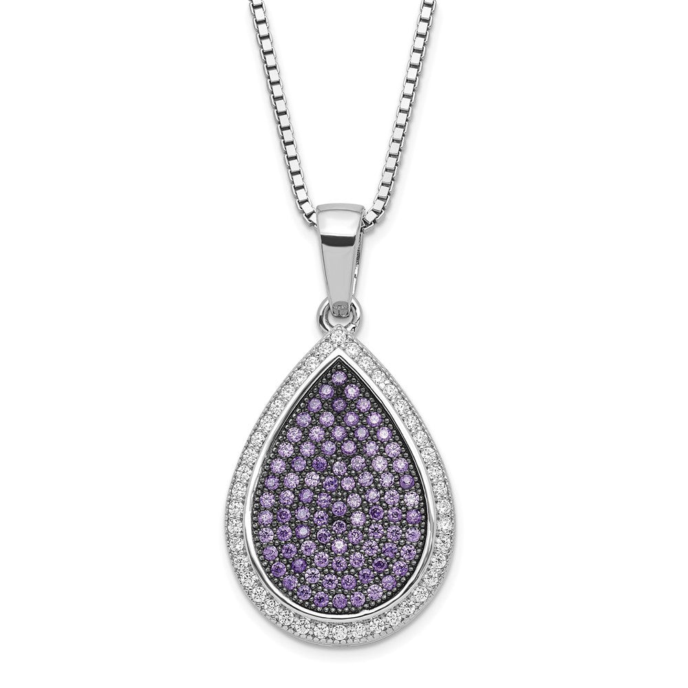 True Fire Sterling Silver Rhod-Plated Black & White CZ Teardrop Necklace
