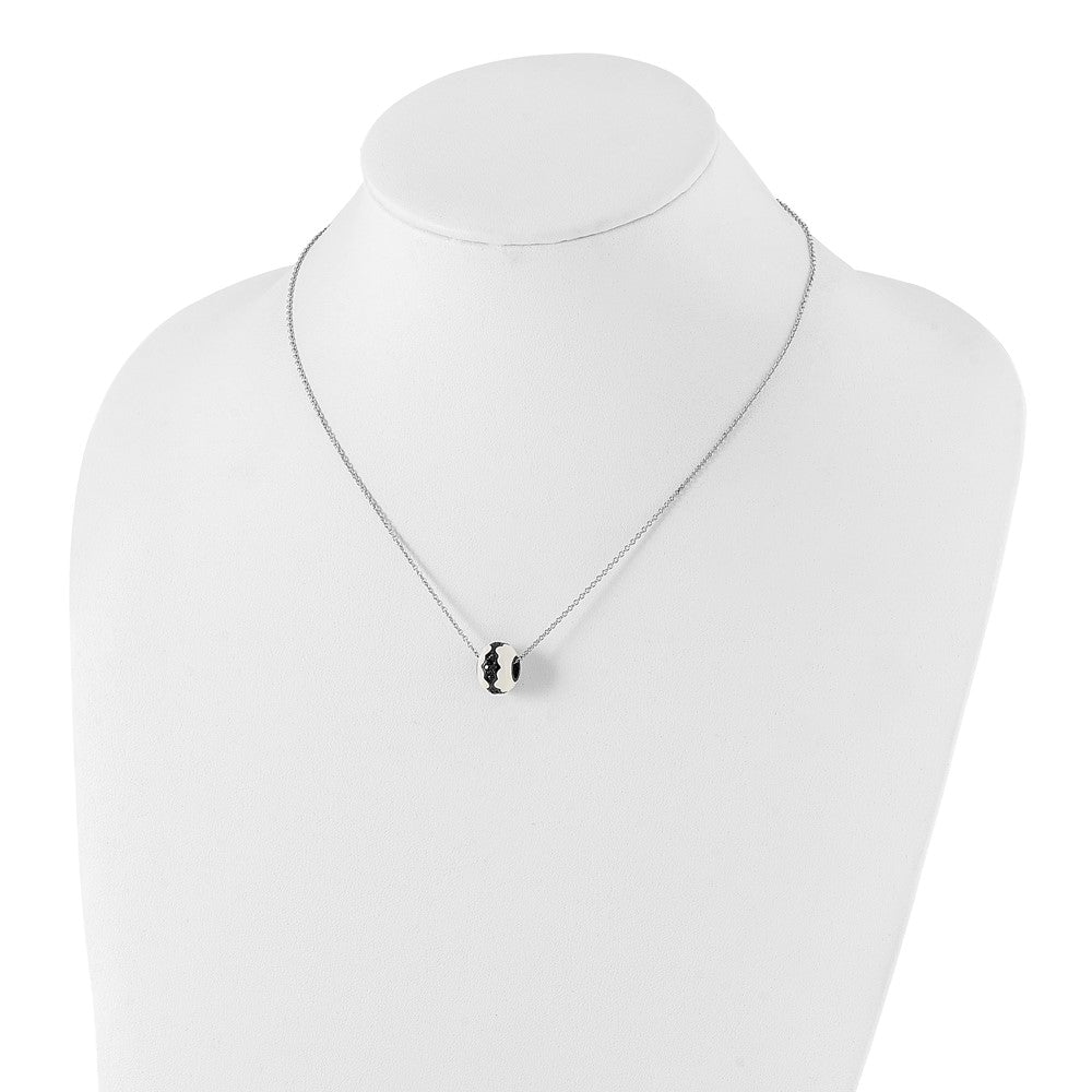True Fire Sterling Silver White Enamel & Black CZ Bead Necklace