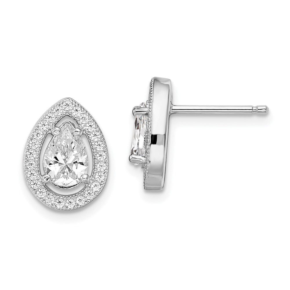 Brilliant Embers Sterling Silver Rhodium-plated 52 Stone Pear Halo Micro Pav‚ CZ Teardrop Post Earrings