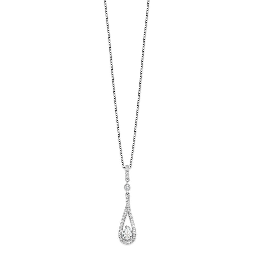 Brilliant Embers Sterling Silver Rhodium-plated 46 Stone 18 inch with 2 inch extender Spring Ring Clasp Micro Pav‚ CZ Teardrop Necklace with 2 Inch Extender
