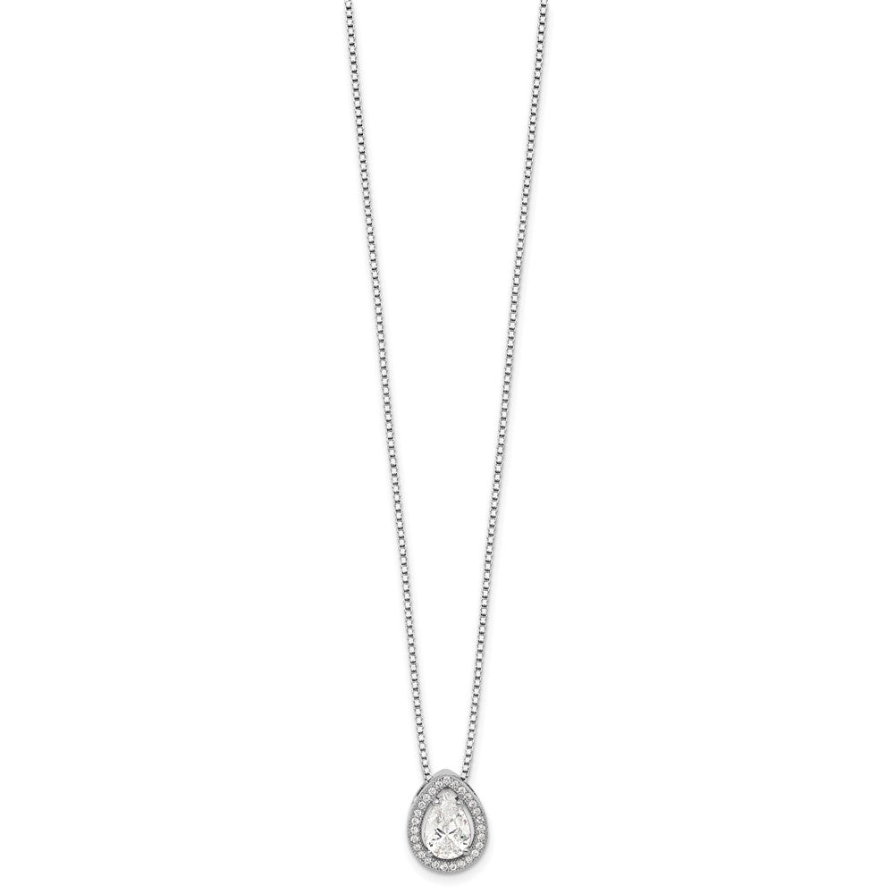 Brilliant Embers Sterling Silver Rhodium-plated 28 Stone 18 inch Halo Micro Pav‚ CZ Teardrop Necklace with 2 Inch Extender