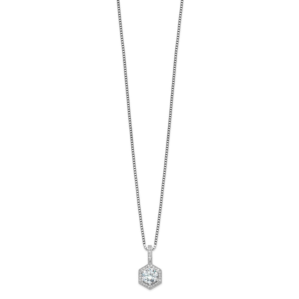 Brilliant Embers Sterling Silver Rhodium-plated 31 Stone 18 inch Micro Pav‚ CZ Hexagon Necklace with 2 Inch Extender