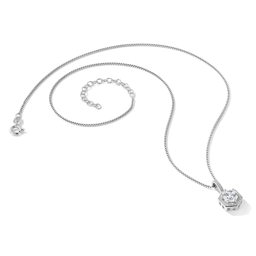 Brilliant Embers Sterling Silver Rhodium-plated 31 Stone 18 inch Micro Pav‚ CZ Hexagon Necklace with 2 Inch Extender