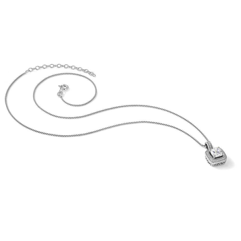 Brilliant Embers Sterling Silver Rhodium-plated 35 Stone 18 inch Halo Micro Pav‚ CZ Necklace with 2 Inch Extender