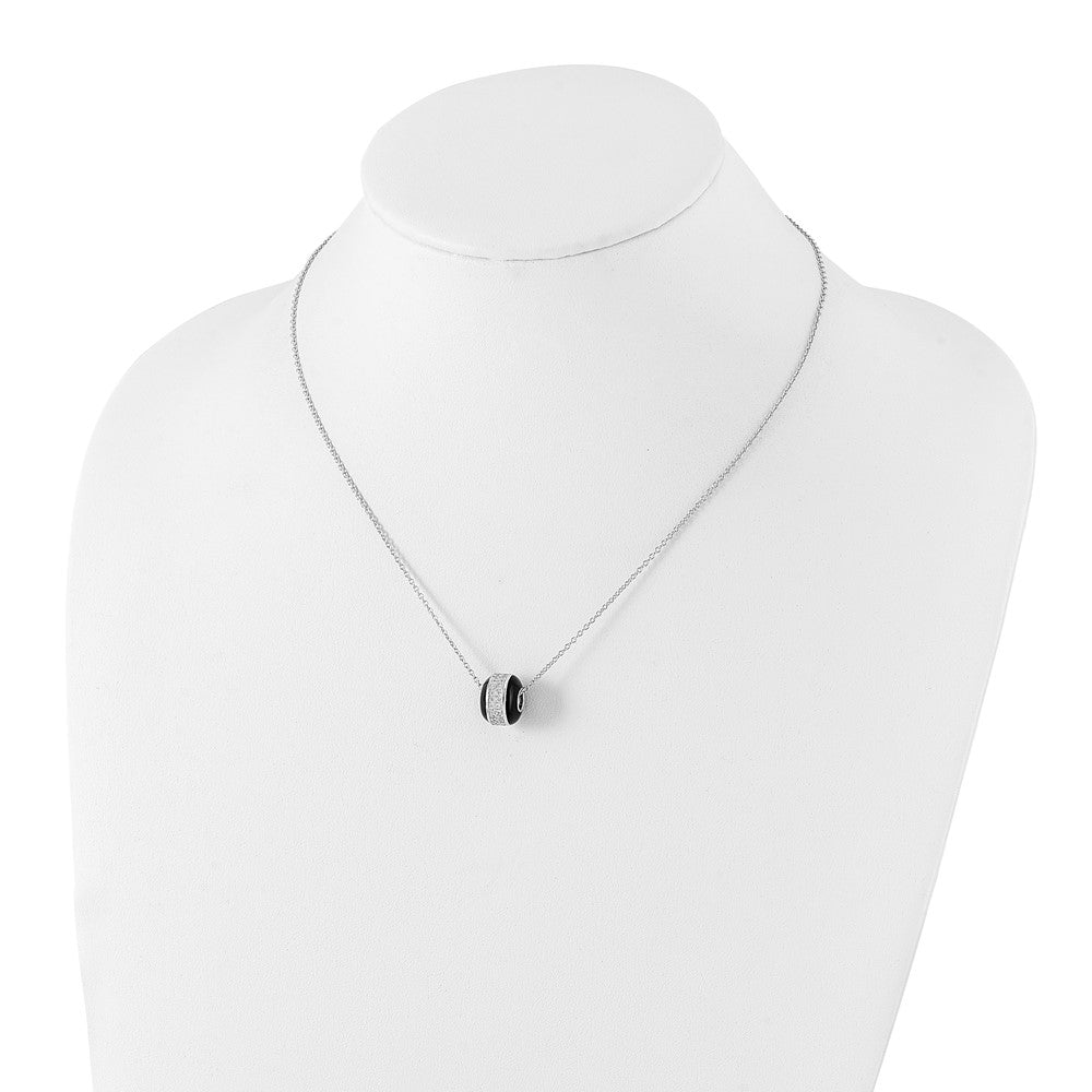 True Fire Sterling Silver Black Enamel & CZ Bead Necklace