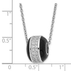 True Fire Sterling Silver Black Enamel & CZ Bead Necklace
