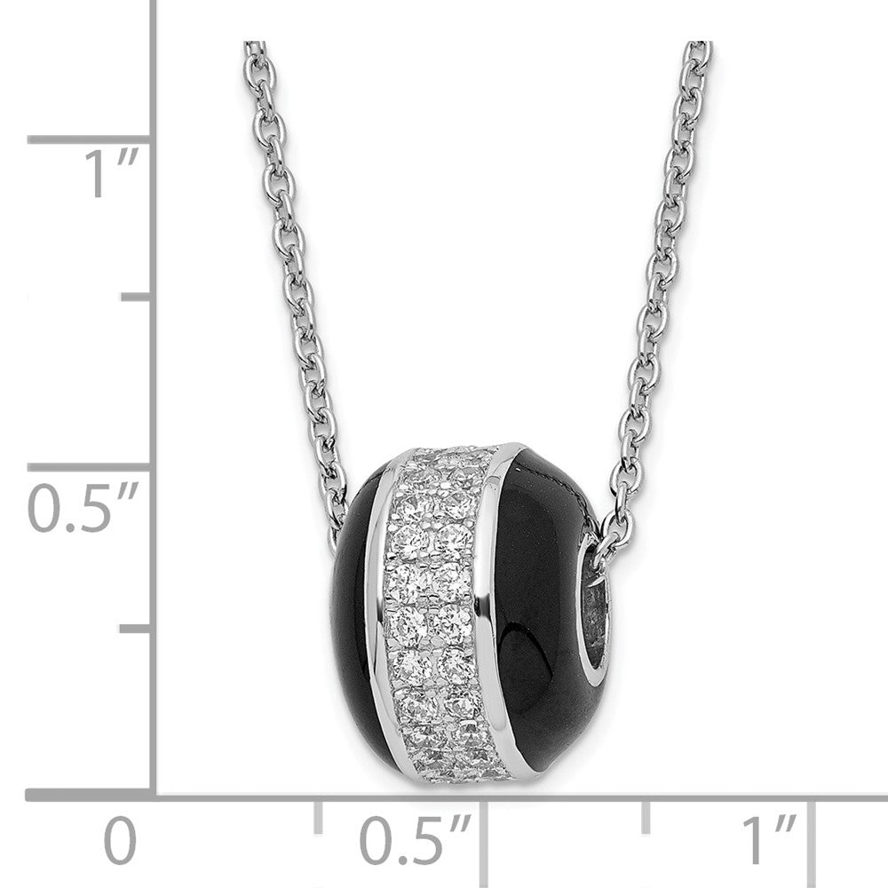 True Fire Sterling Silver Black Enamel & CZ Bead Necklace