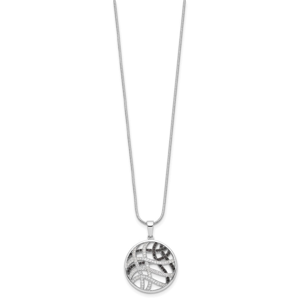 Brilliant Embers Sterling Silver Rhodium-plated 118 stone 18 inch Micro Pav‚ Black and White CZ Necklace with 2 Inch Extender