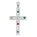 Sterling Silver Rh-plt Crystal Family Cross Pendant
