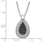 Sterling Silver Rhodium-plated Black & Clear CZ Teardrop Brilliant Embers w/ 2in ext Necklace