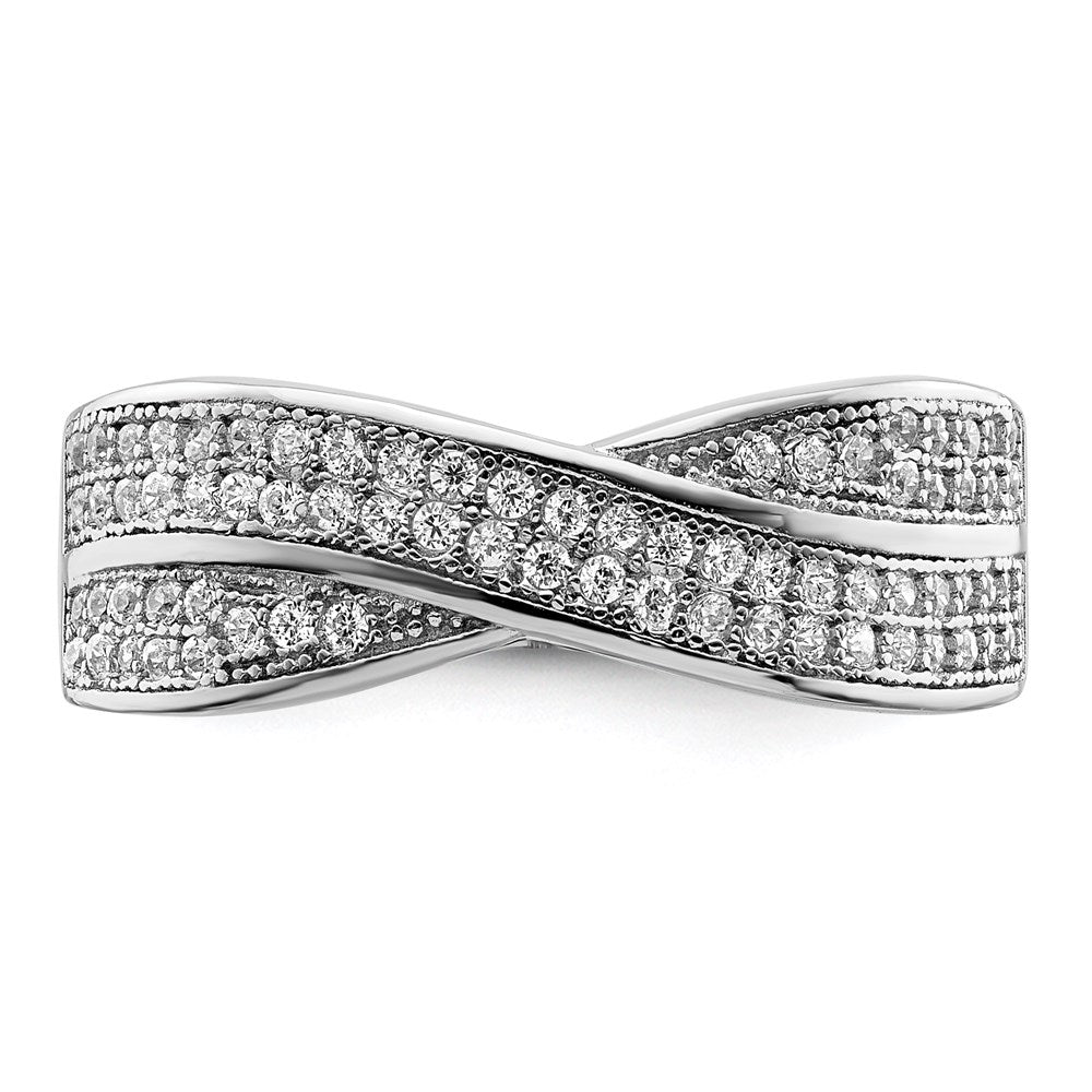 Brilliant Embers Sterling Silver Rhodium-plated 72 Stone Criss Cross Micro Pav‚ CZ Ring