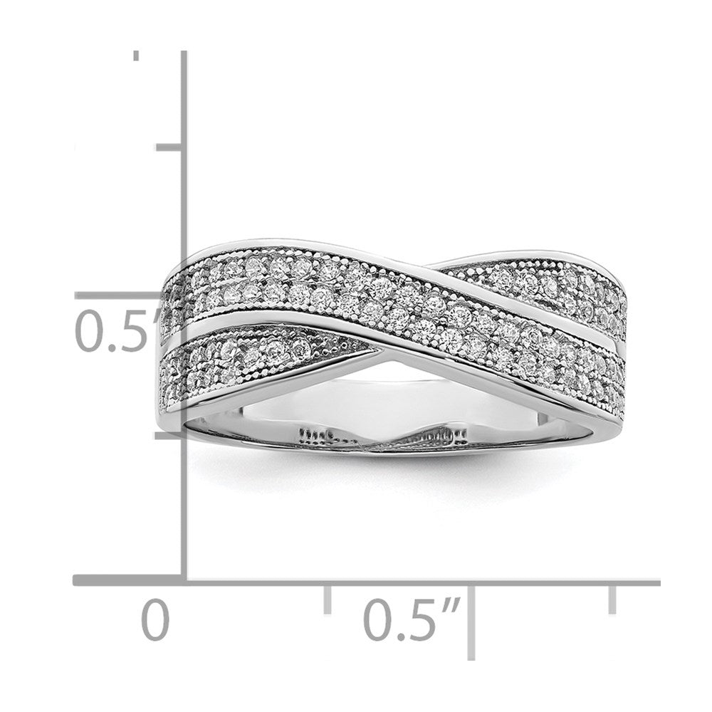 Brilliant Embers Sterling Silver Rhodium-plated 72 Stone Criss Cross Micro Pav‚ CZ Ring
