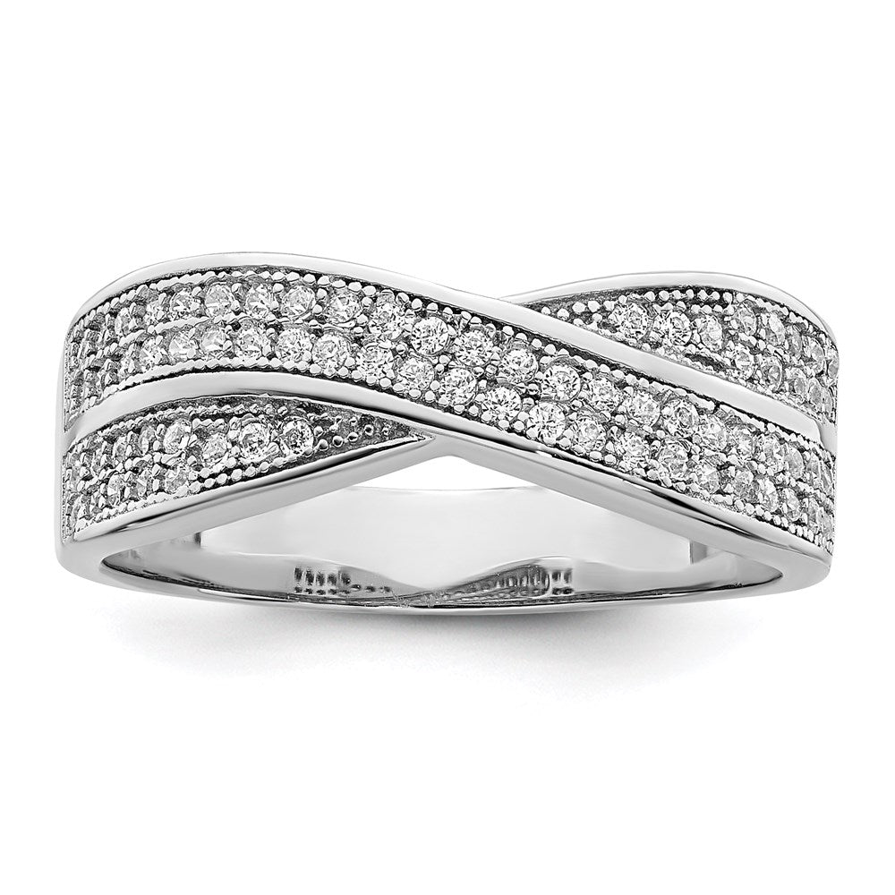 Brilliant Embers Sterling Silver Rhodium-plated 72 Stone Criss Cross Micro Pav‚ CZ Ring