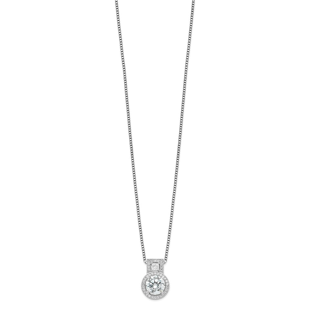 Brilliant Embers Sterling Silver Rhodium-plated 39 Stone 18 inch Micro Pav‚ Halo CZ Necklace with 2 Inch Extender