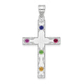 Sterling Silver Rh-plt Crystal Family Cross Pendant