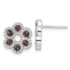 Sterling Silver Brown & Clear CZ Brilliant Embers Flower Post Earrings
