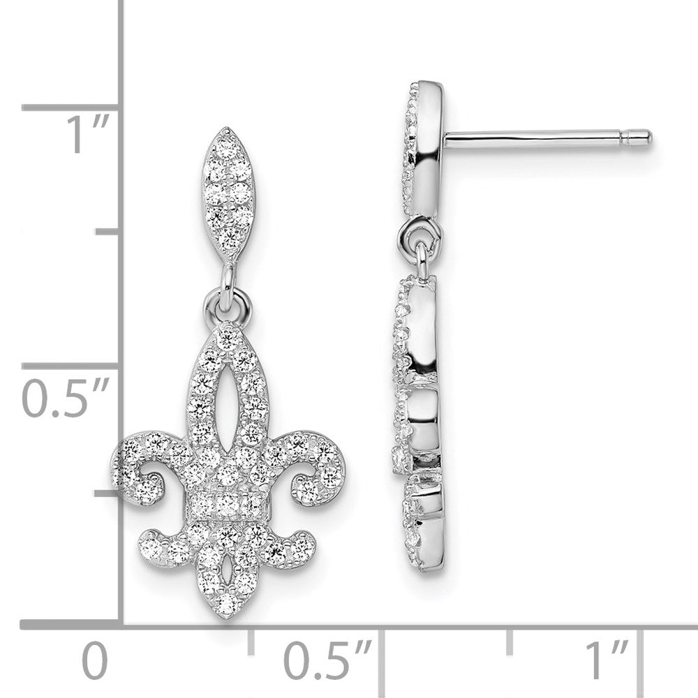 Brilliant Embers Sterling Silver Rhodium-plated 940 Stone Micro Pav‚ CZ Fleur De Lis Post Dangle Earrings