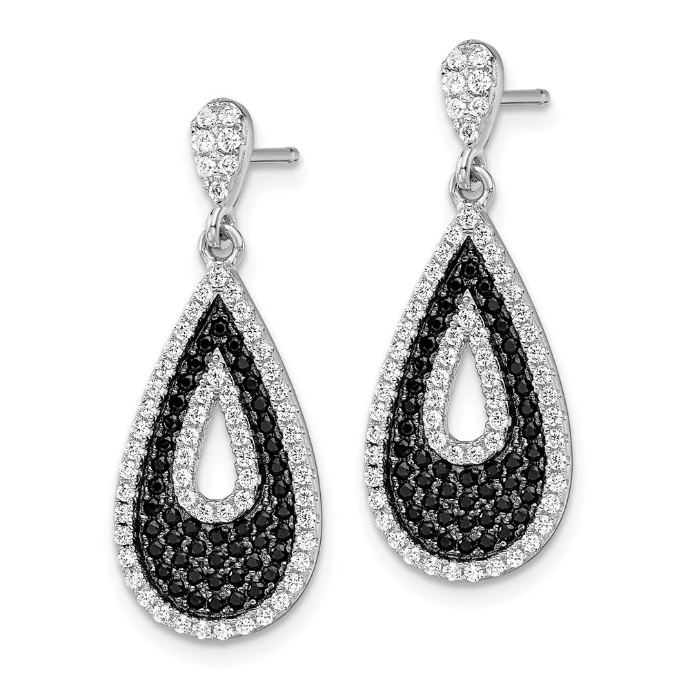 Brilliant Embers Sterling Silver Rhodium-plated 212 Micro Pav‚ Black and White CZ Teardrop Dangle Post Earrings